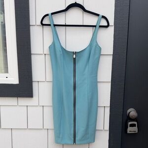 cinq a sept Whiteley Teal Blue Zip-Front Mini Dress